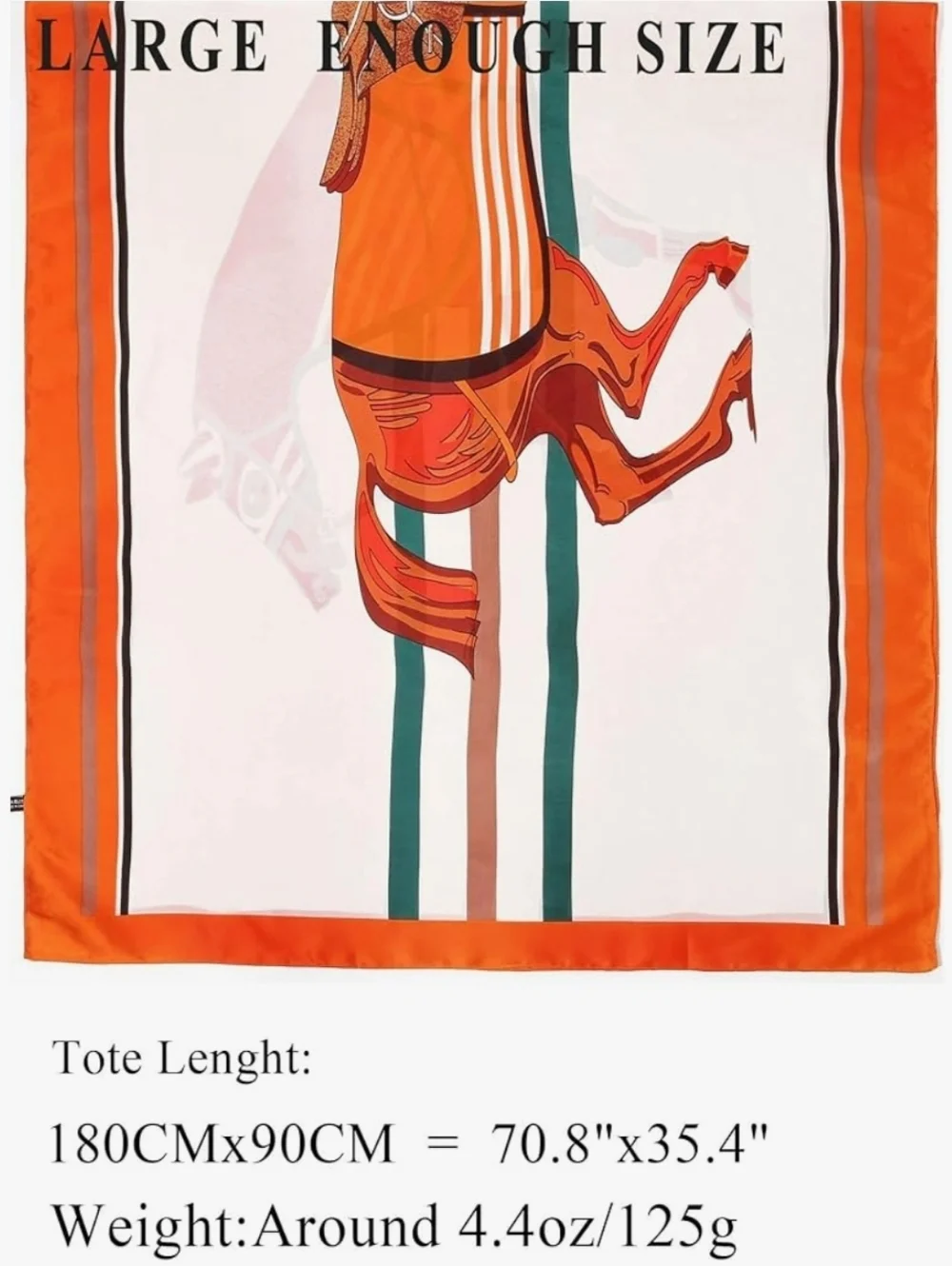 Elegant White & Orange Horse-Print Silk Scarf Wrap